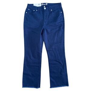 Seven7‎ Pants Womens Size 8 Kick Flare High Rise Crop Raw Hem Navy Blue NWT $69